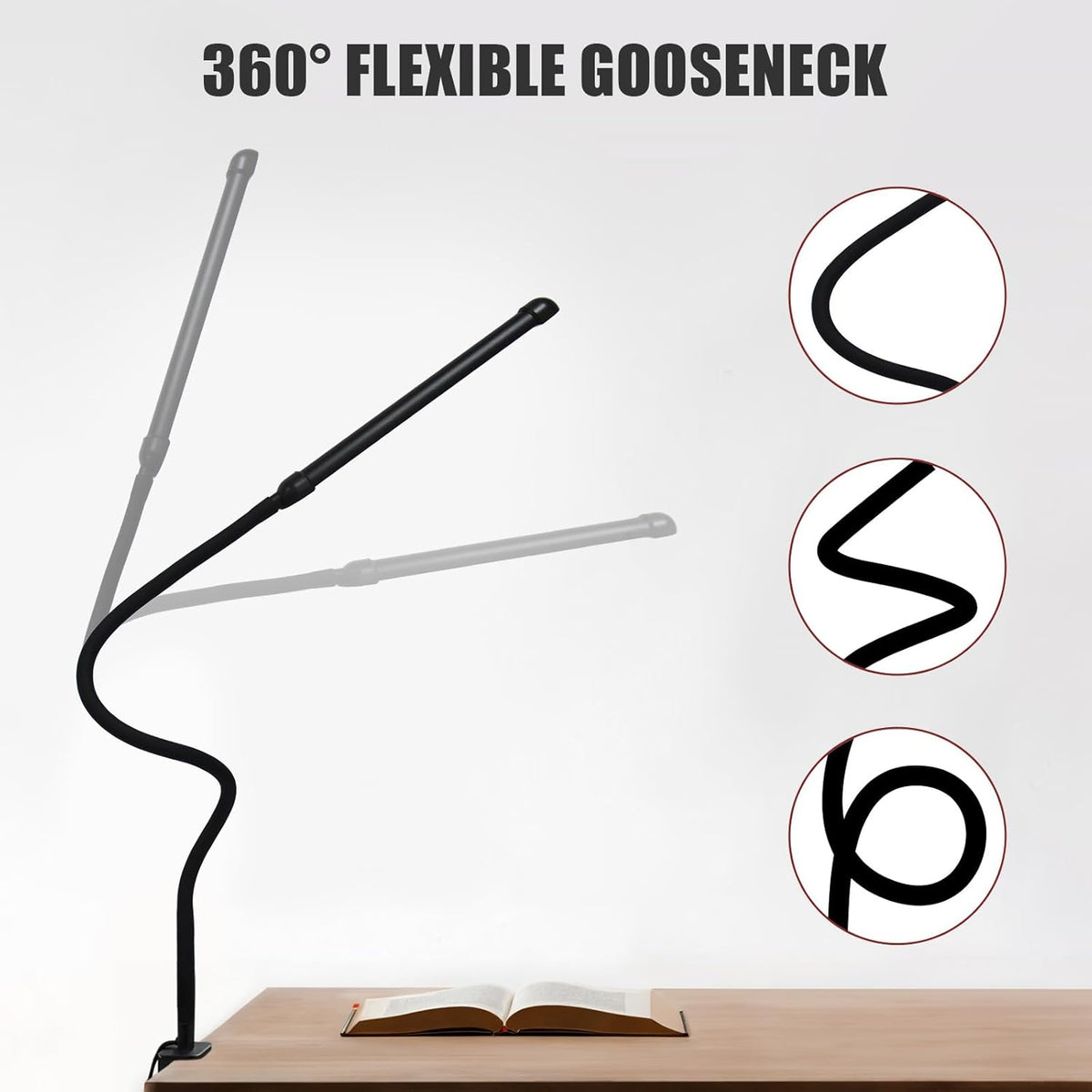 12W LED Desk Lamp with Clamp, Flexible Gooseneck for Home Office