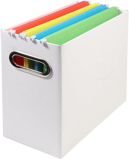 Collapsible File Organizer Box with Handle, Filing Organizer for Home or Office, Small Portable File Box(White)