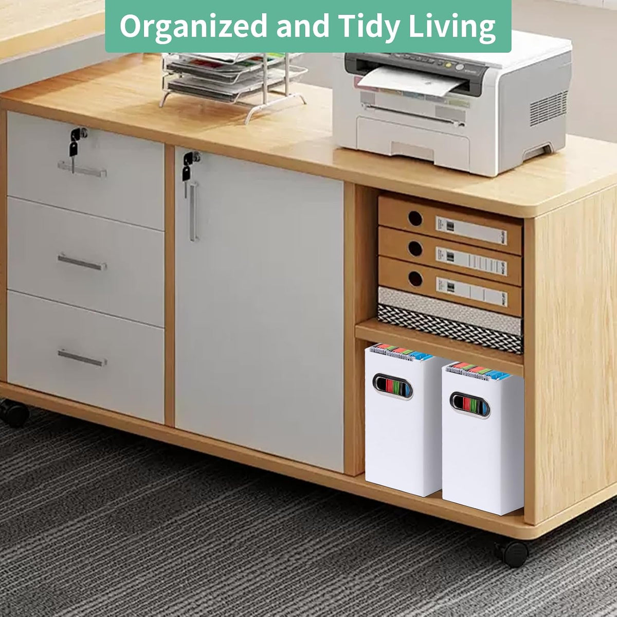 Collapsible File Organizer Box with Handle, Filing Organizer for Home or Office, Small Portable File Box(White)