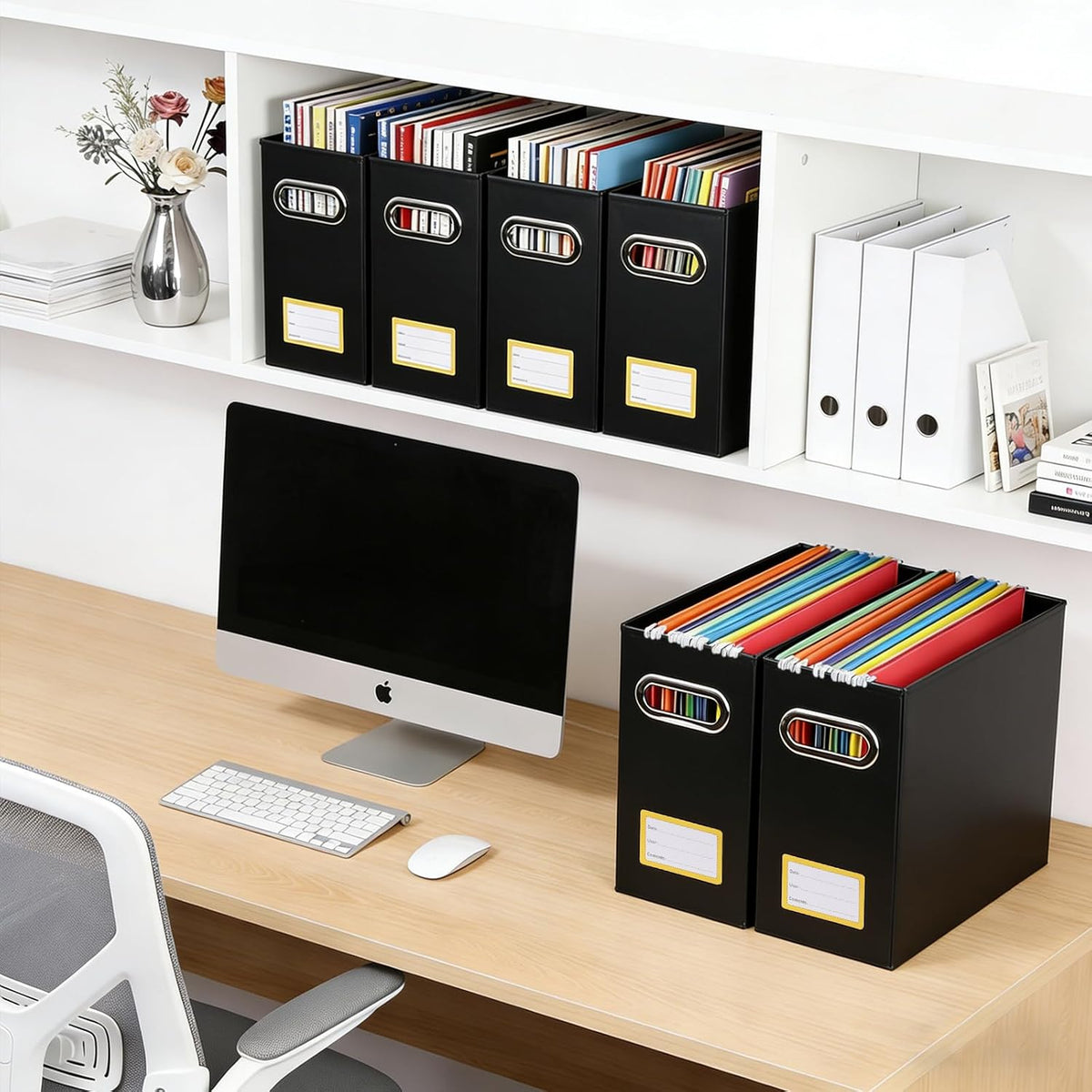 Collapsible File Organizer Box with Handle, Filing Organizer for Home or Office, Small Portable File Box(White)