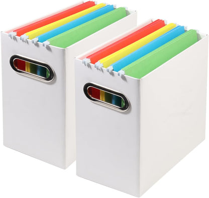Collapsible File Organizer Box with Handle, Filing Organizer for Home or Office, Small Portable File Box(White)