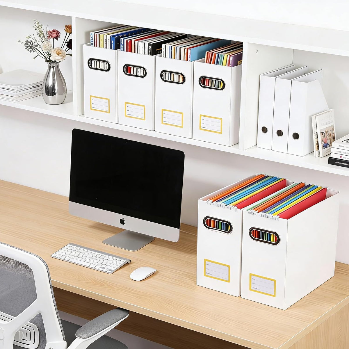 Collapsible File Organizer Box with Handle, Filing Organizer for Home or Office, Small Portable File Box(White)