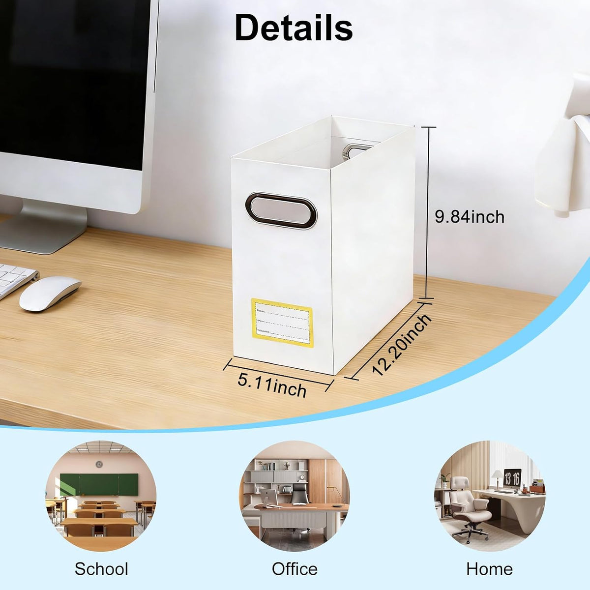 Collapsible File Organizer Box with Handle, Filing Organizer for Home or Office, Small Portable File Box(White)