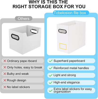 Collapsible File Organizer Box with Handle, Filing Organizer for Home or Office, Small Portable File Box(White)
