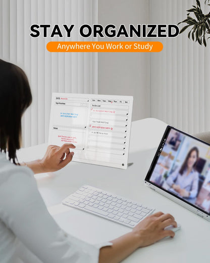 Acrylic Dry Erase to-Do List Board with Top Priorities Notes, 9x13 Desktop Whiteboard Planner with Stand, Daily Task Organizer for Office/Home/School, Includes 3 Dry Erase Markers (White)