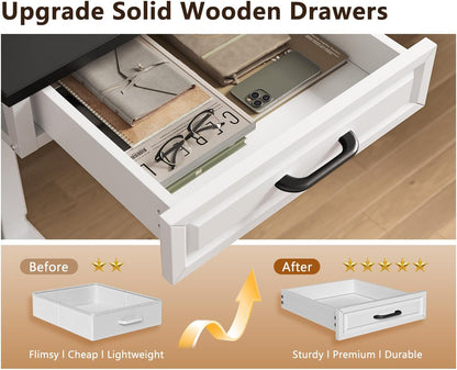 OffiGo 55 Inch L Shaped Standing Desk with 4 Wooden Drawers, White