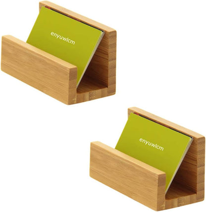 1 Pack Bamboo Wood Desktop Business Card Holder for Desk Sturdy Business Card Display Stand for Office Suitable for Men Women
