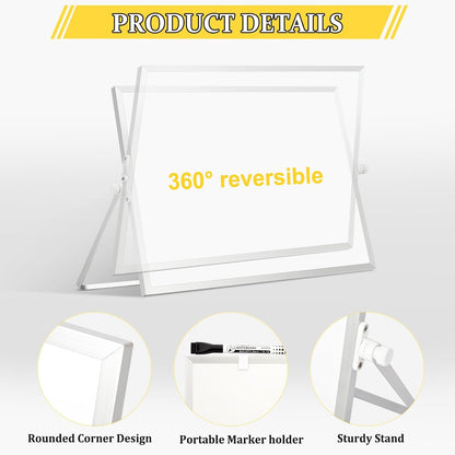 Double-Sided Magnetic White Board with Stand, 16" x 12"