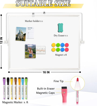 Double-Sided Magnetic White Board with Stand, 16" x 12"