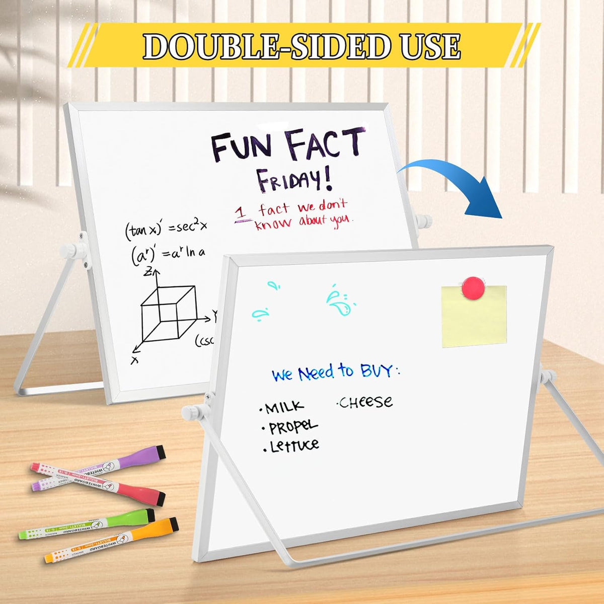 Double-Sided Magnetic White Board with Stand, 16" x 12"