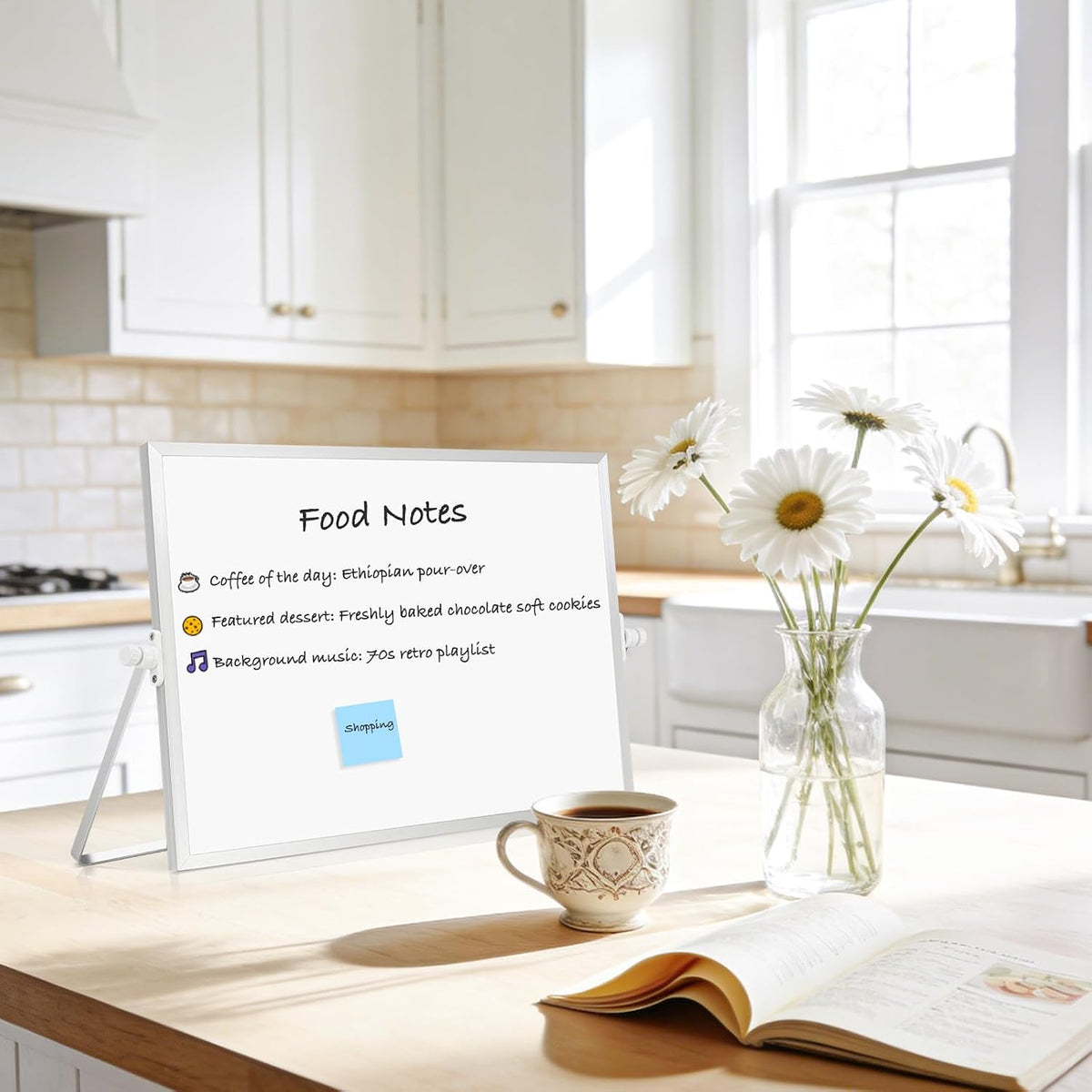 Double-Sided Magnetic White Board with Stand, 16" x 12"