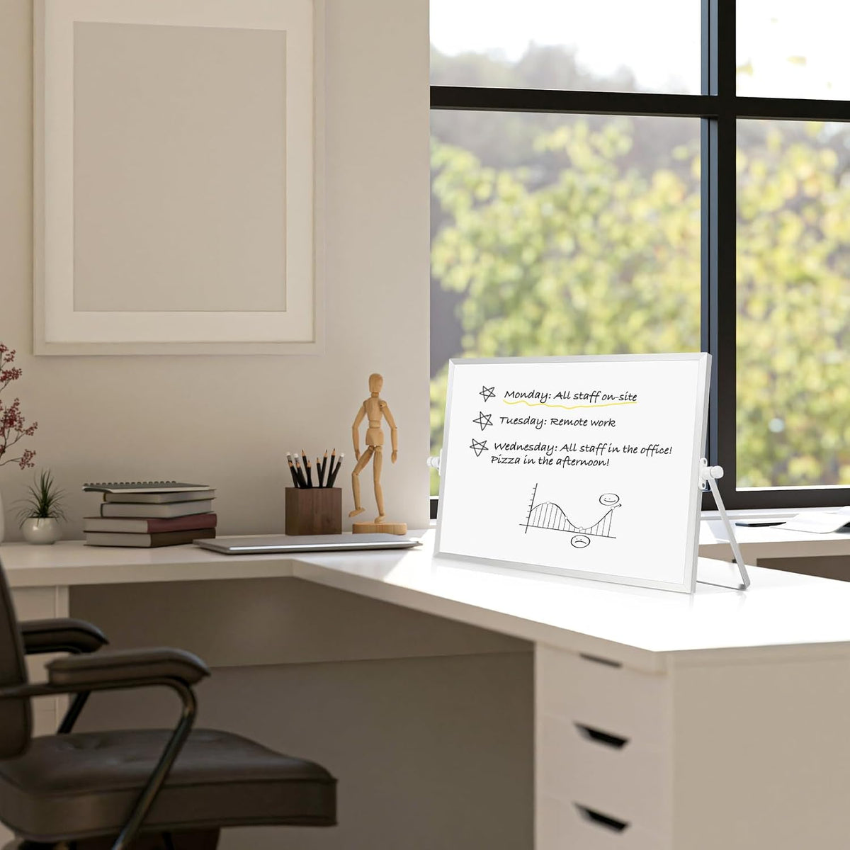 Double-Sided Magnetic White Board with Stand, 16" x 12"