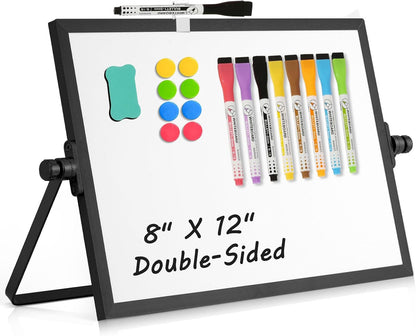 Double-Sided Magnetic White Board with Stand, 16" x 12"