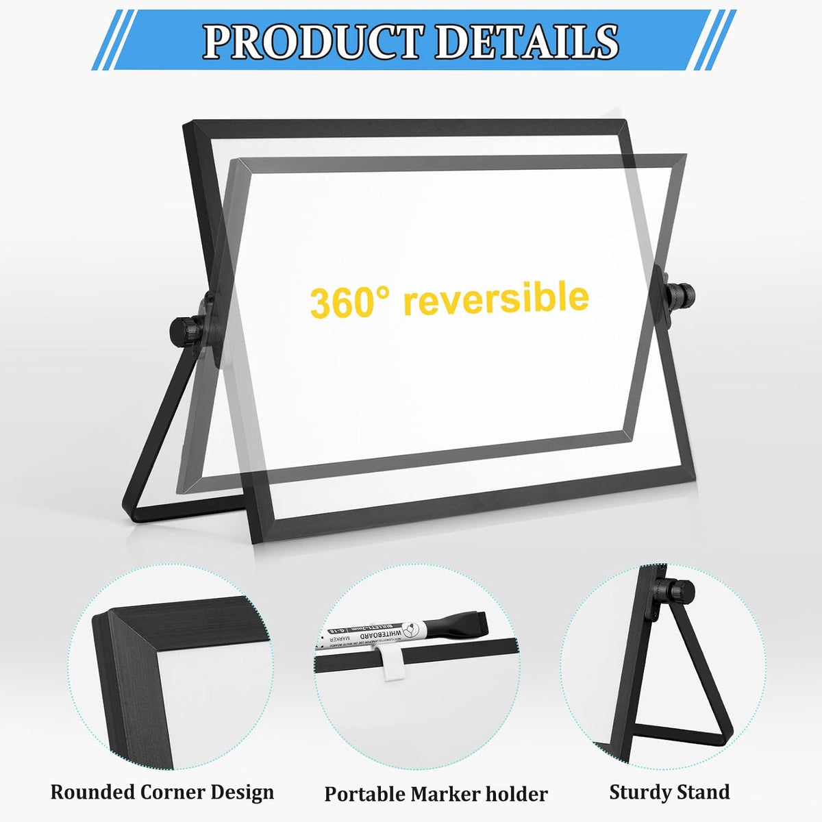 Double-Sided Magnetic White Board with Stand, 16" x 12"