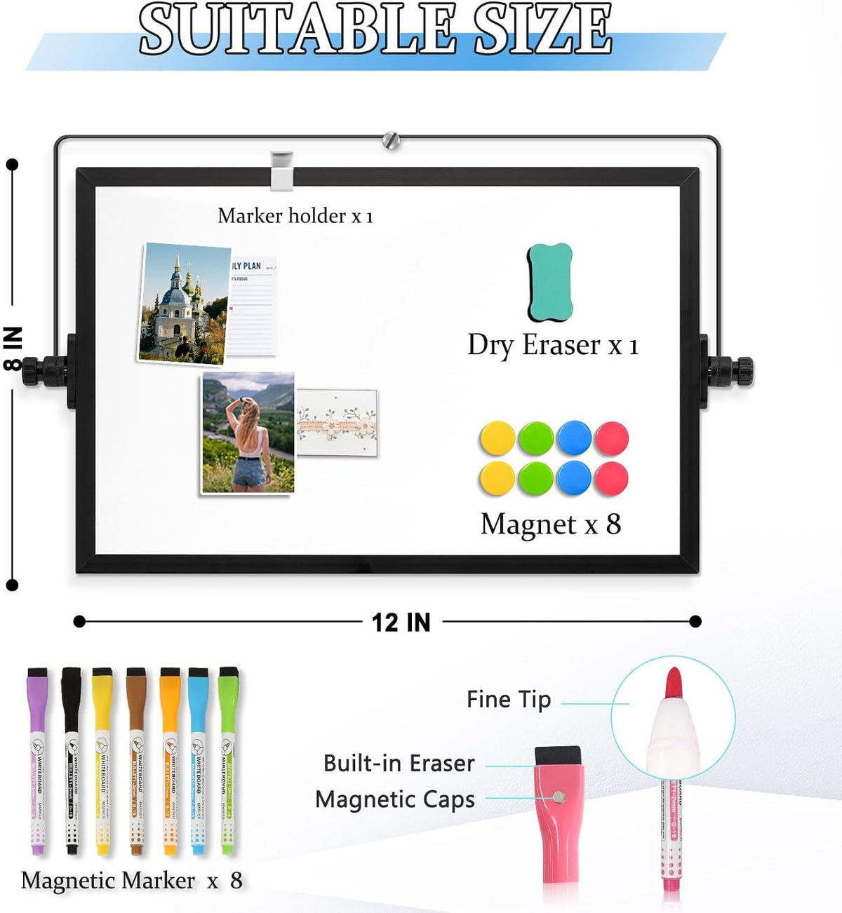 Double-Sided Magnetic White Board with Stand, 16" x 12"