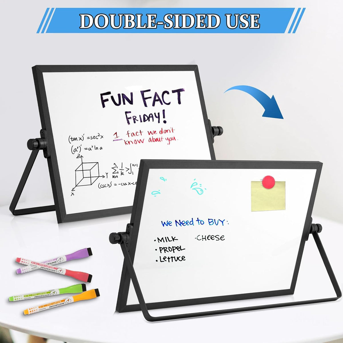 Double-Sided Magnetic White Board with Stand, 16" x 12"