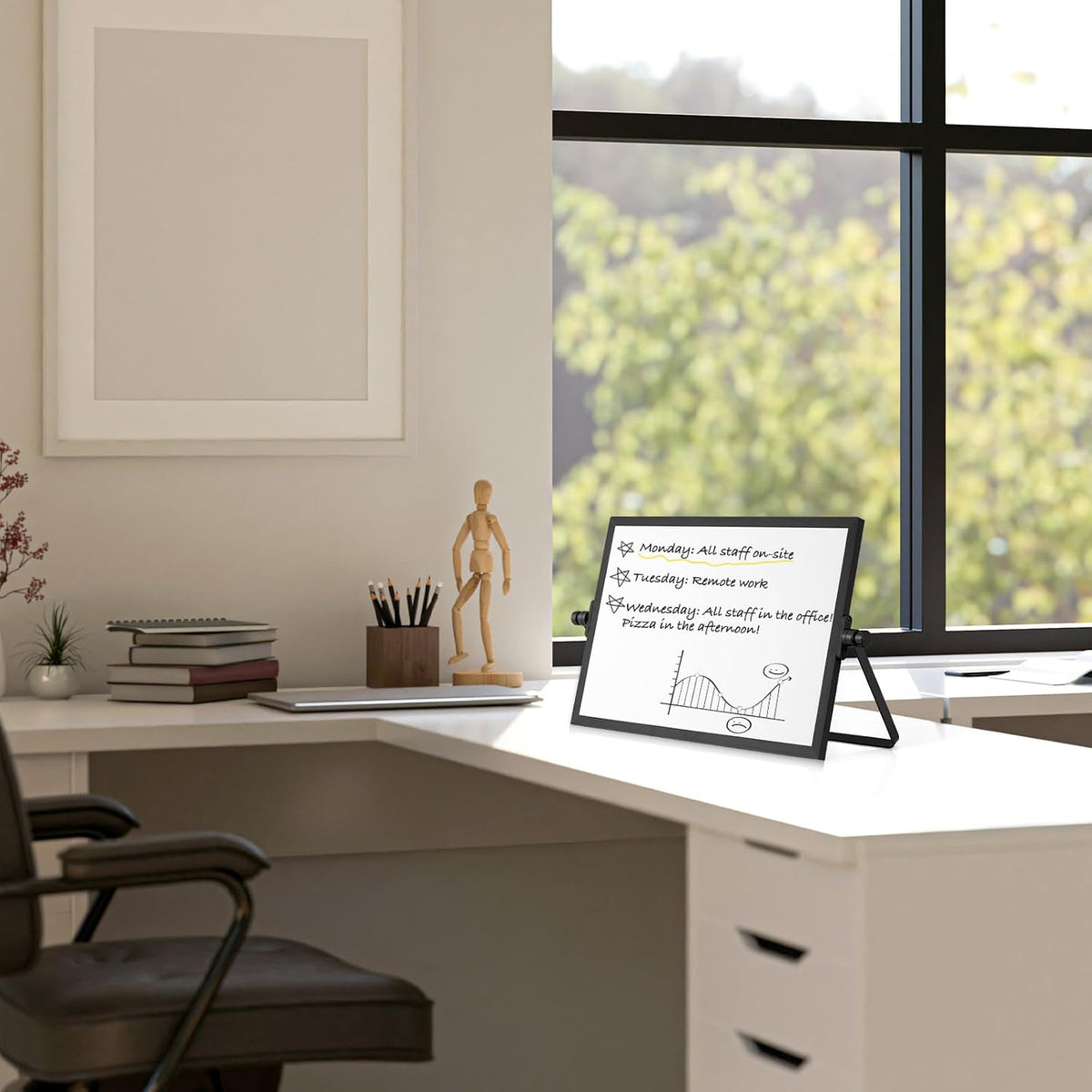 Double-Sided Magnetic White Board with Stand, 16" x 12"