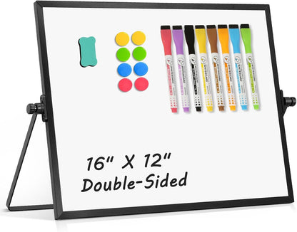 Double-Sided Magnetic White Board with Stand, 16" x 12"