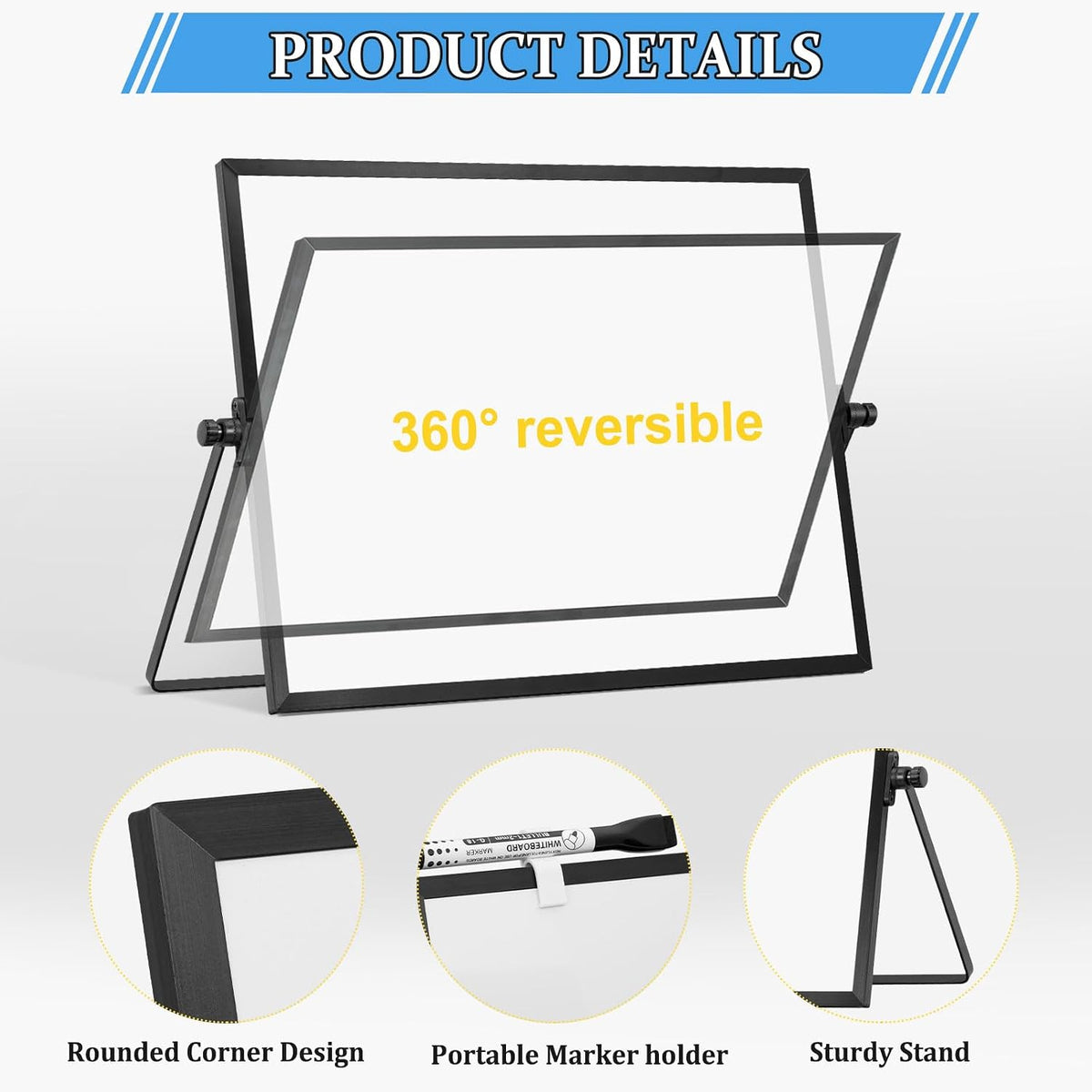 Double-Sided Magnetic White Board with Stand, 16" x 12"