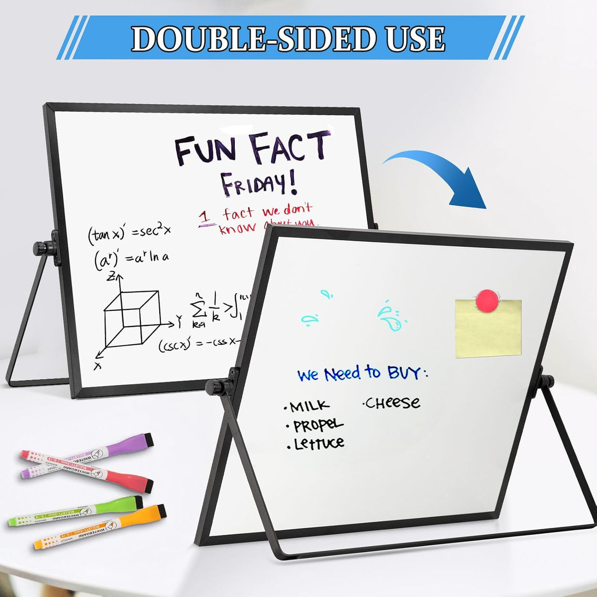 Double-Sided Magnetic White Board with Stand, 16" x 12"