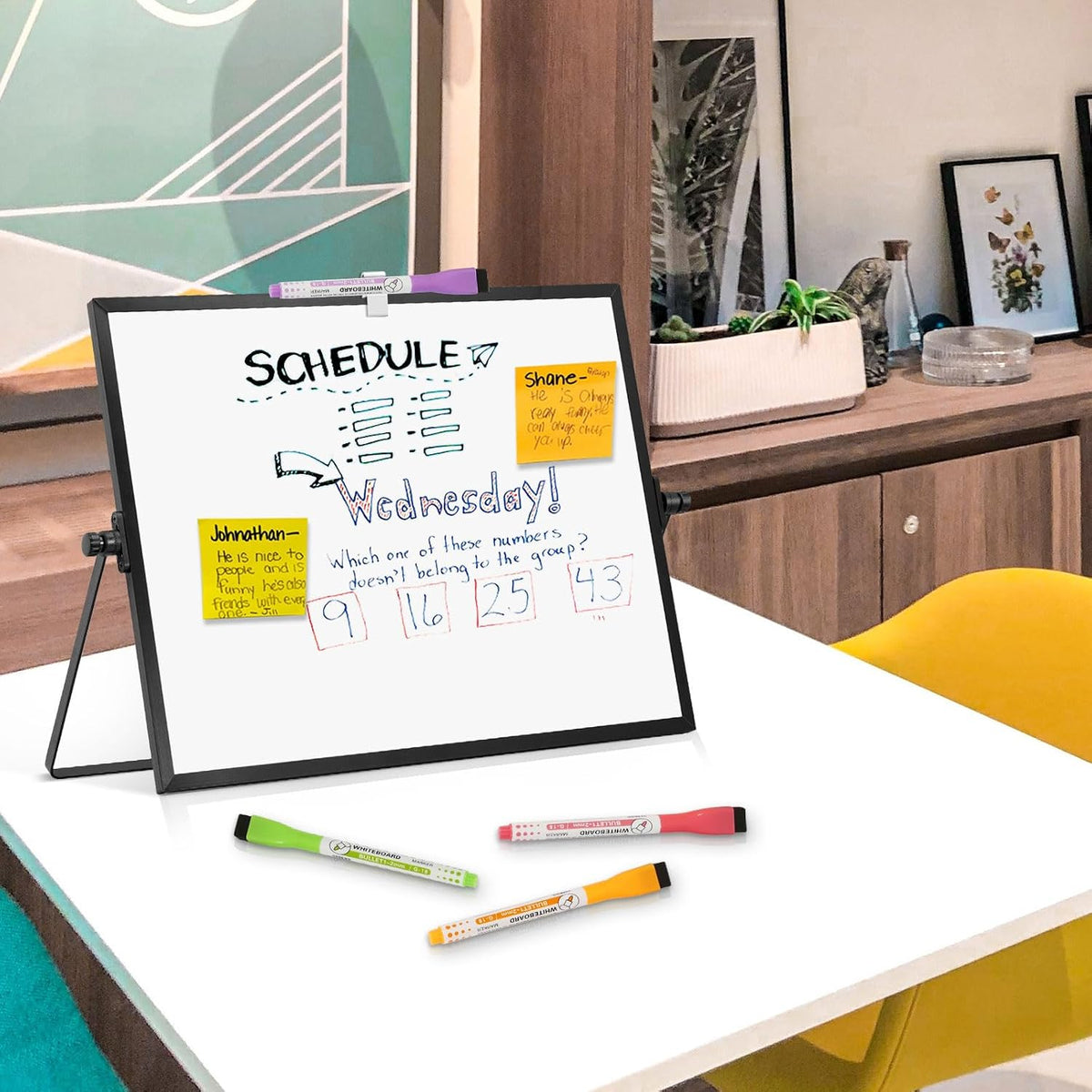 Double-Sided Magnetic White Board with Stand, 16" x 12"