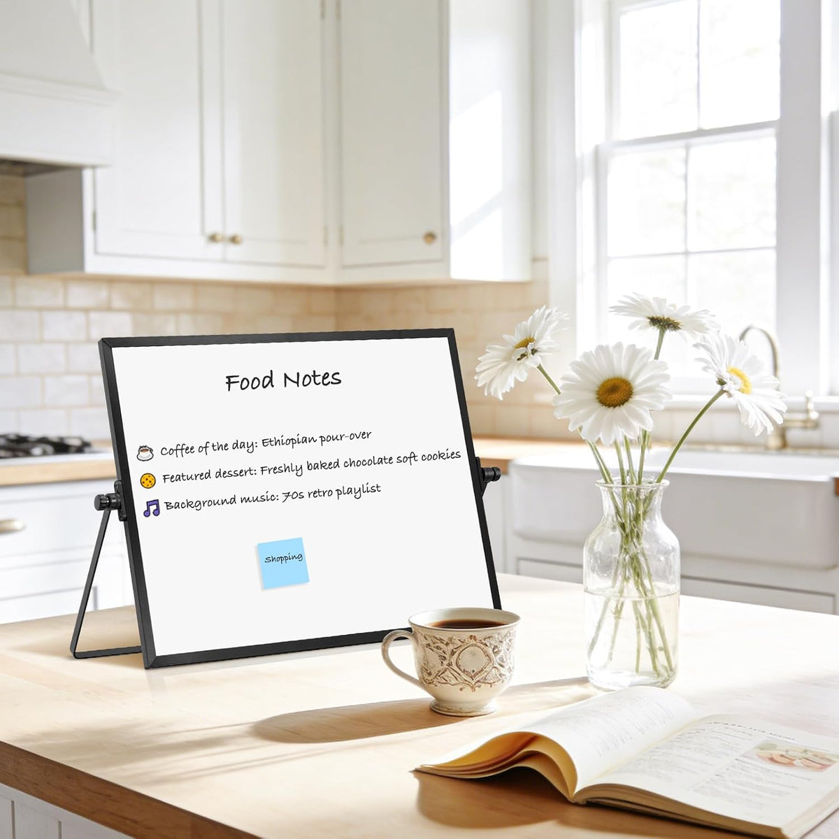 Double-Sided Magnetic White Board with Stand, 16" x 12"