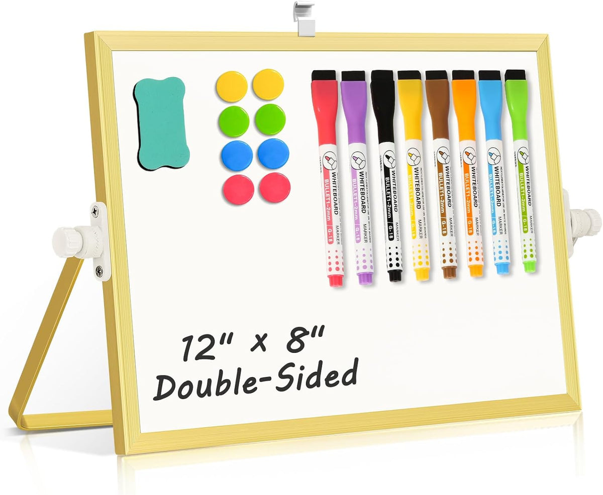 Double-Sided Magnetic White Board with Stand, 16" x 12"