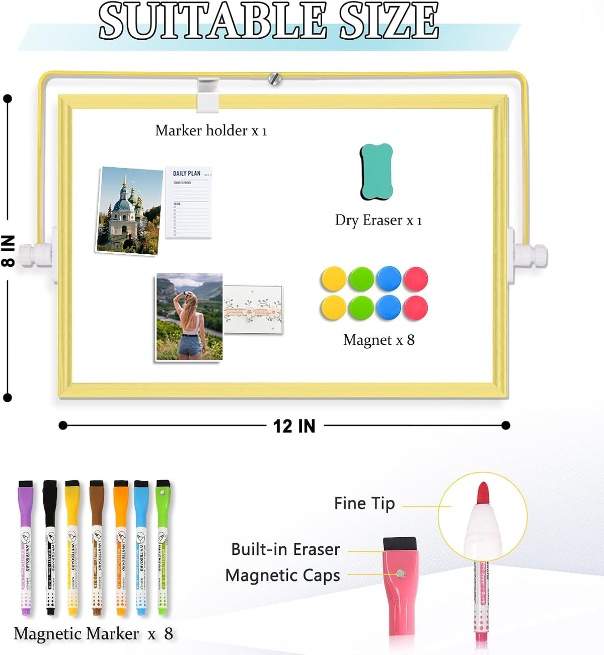 Double-Sided Magnetic White Board with Stand, 16" x 12"