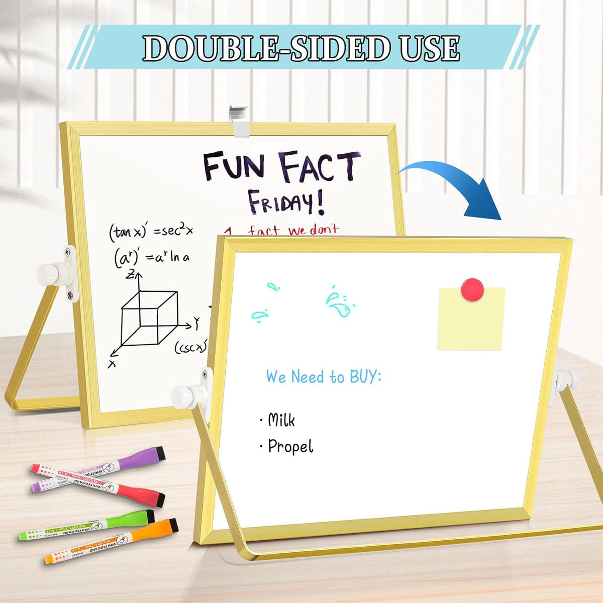 Double-Sided Magnetic White Board with Stand, 16" x 12"
