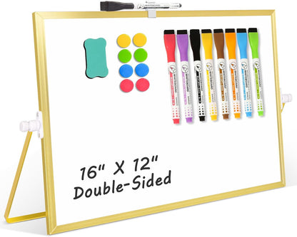 Double-Sided Magnetic White Board with Stand, 16" x 12"