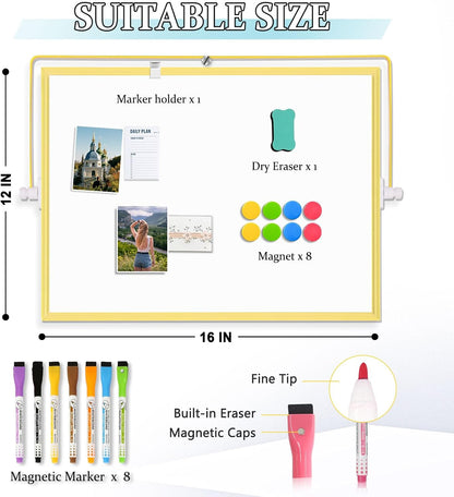 Double-Sided Magnetic White Board with Stand, 16" x 12"