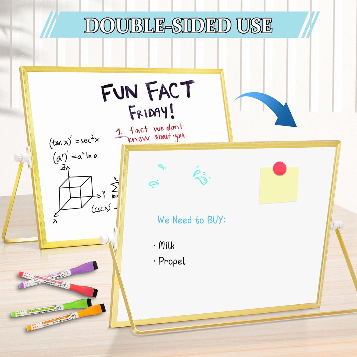 Double-Sided Magnetic White Board with Stand, 16" x 12"