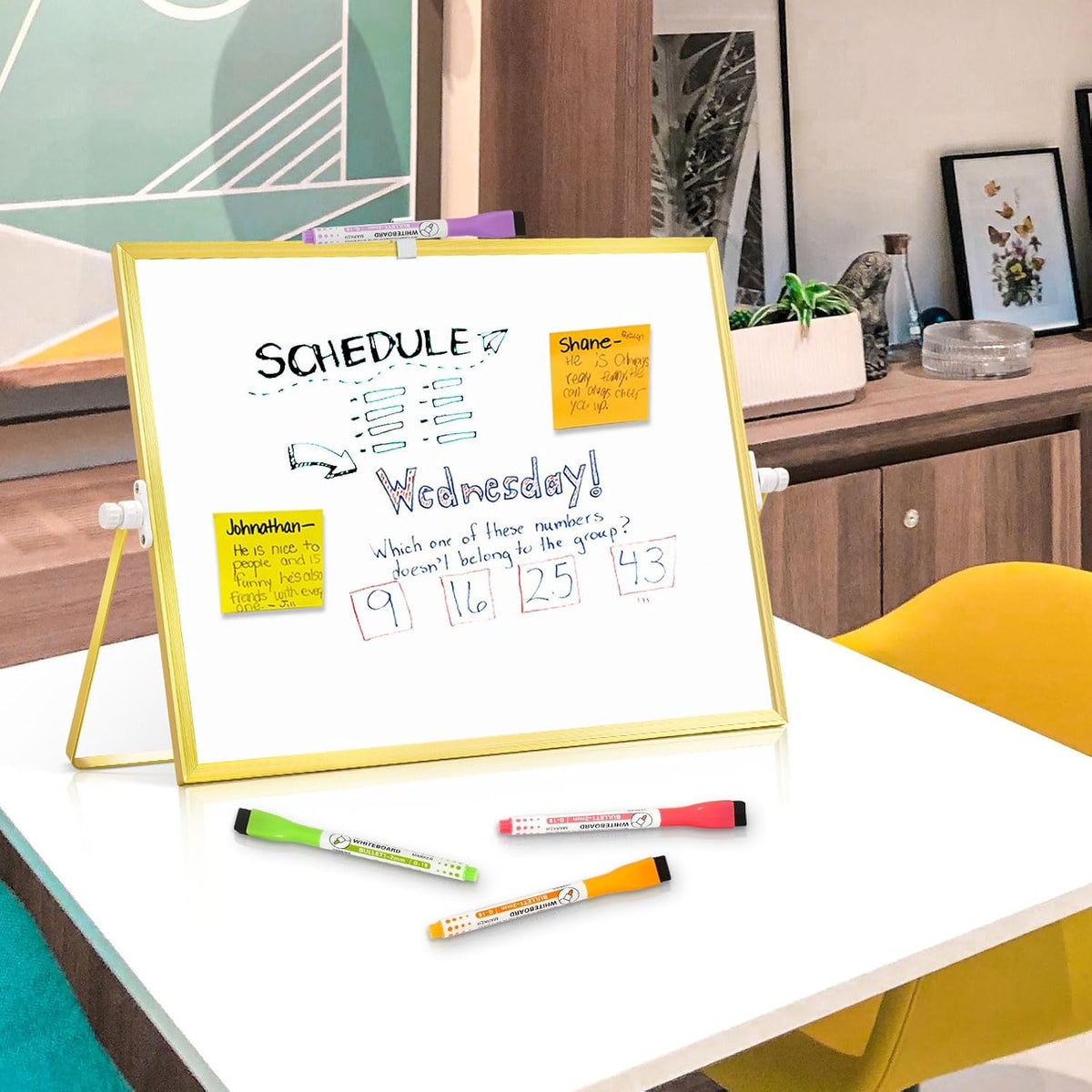 Double-Sided Magnetic White Board with Stand, 16" x 12"