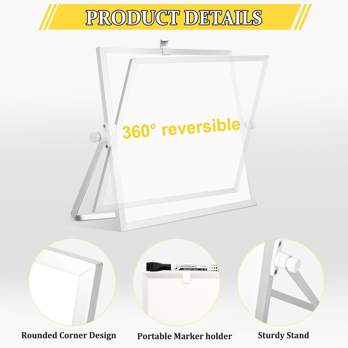 Double-Sided Magnetic White Board with Stand, 16" x 12"
