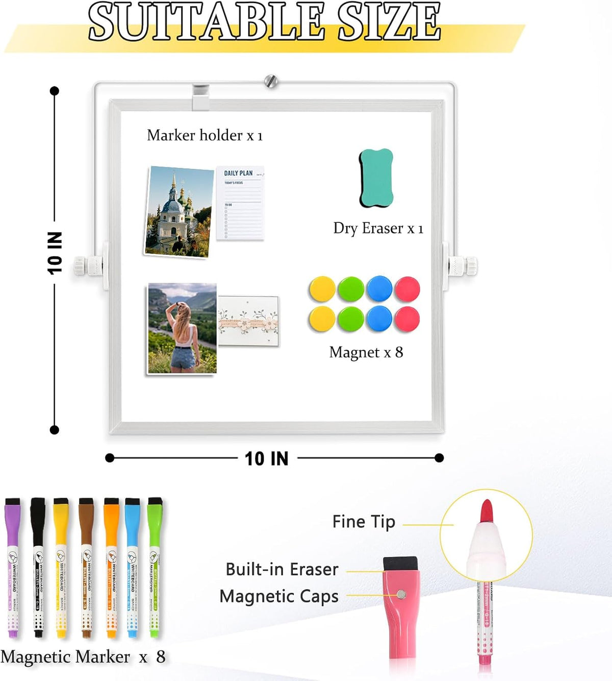 Double-Sided Magnetic White Board with Stand, 16" x 12"
