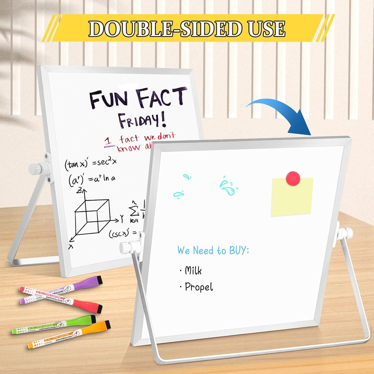 Double-Sided Magnetic White Board with Stand, 16" x 12"