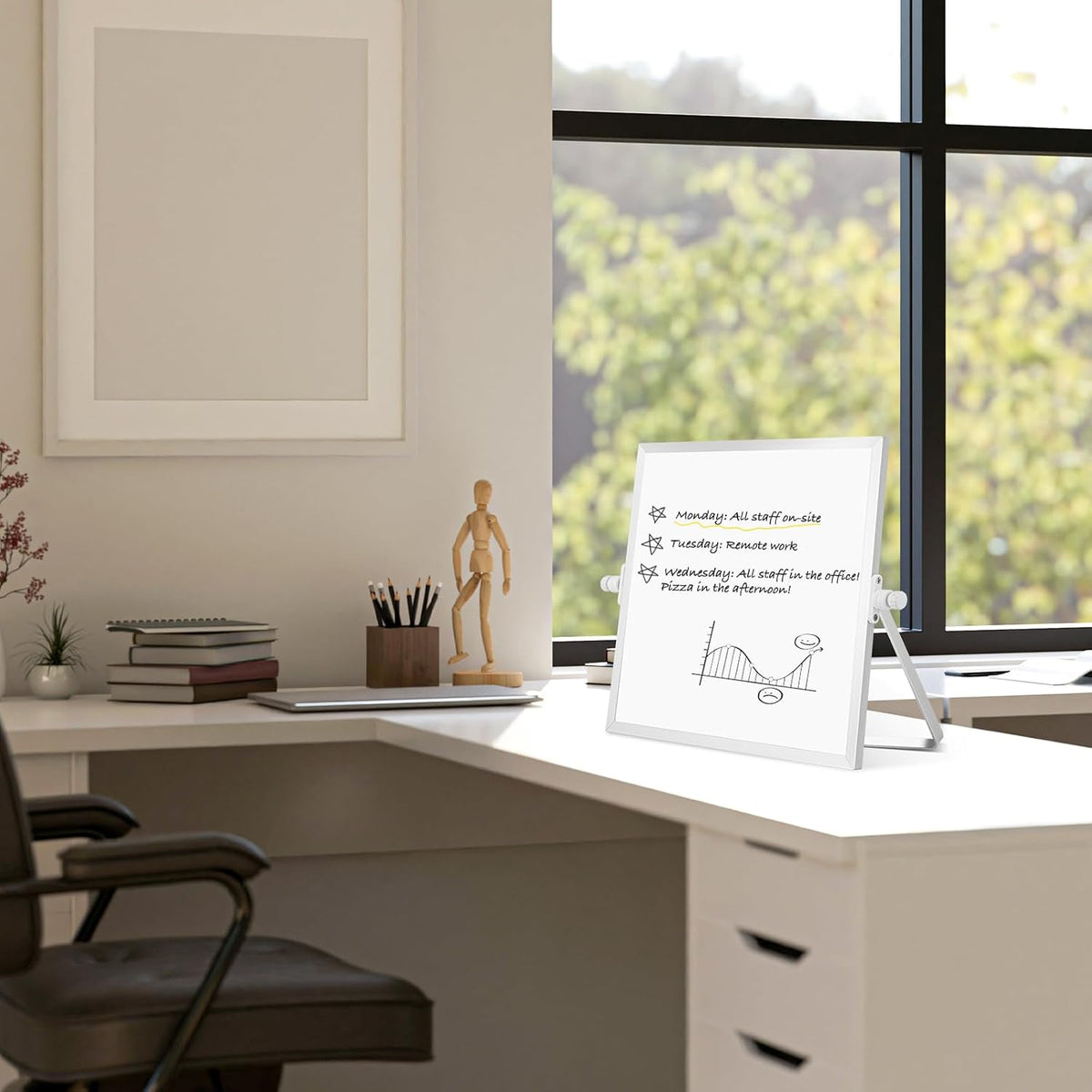 Double-Sided Magnetic White Board with Stand, 16" x 12"
