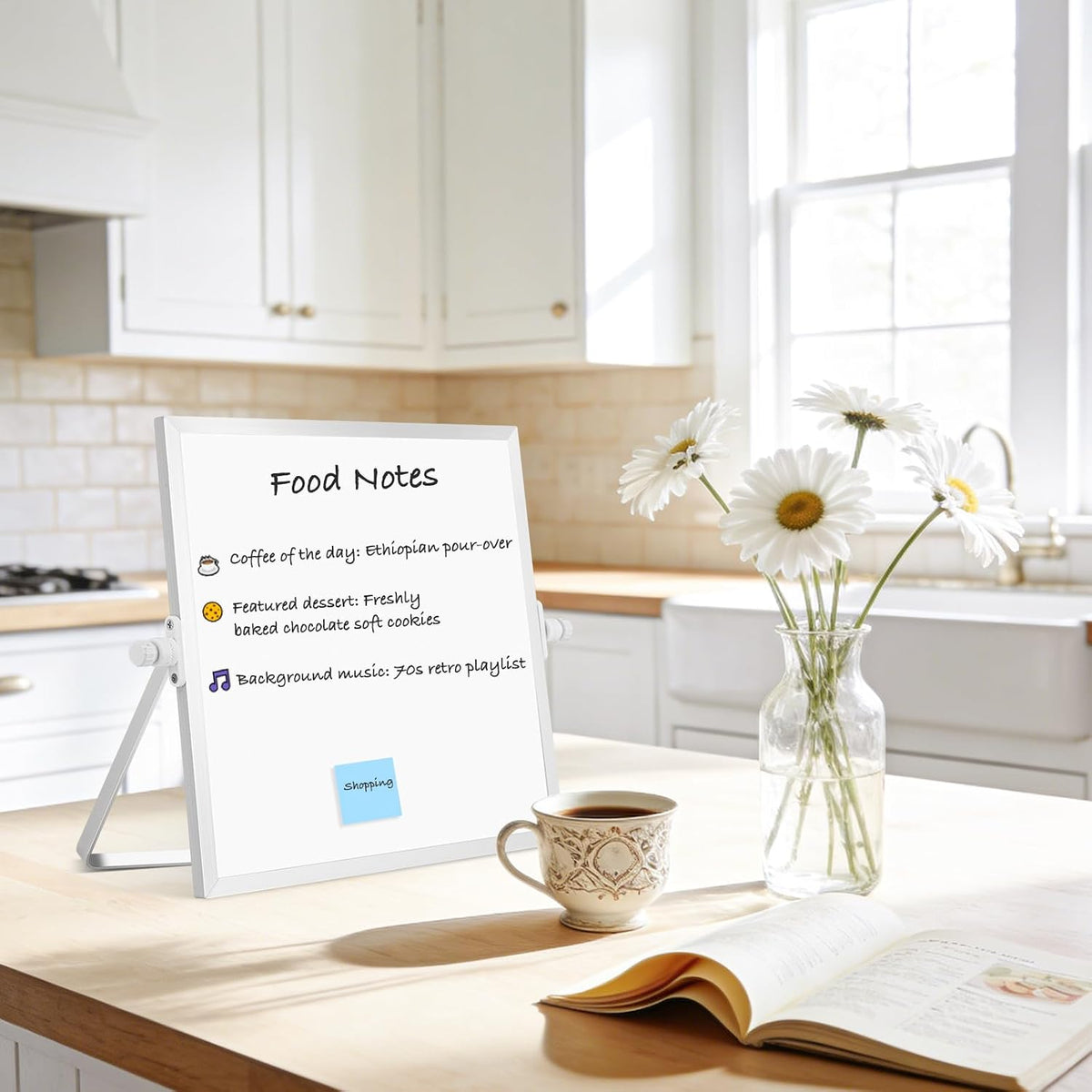 Double-Sided Magnetic White Board with Stand, 16" x 12"