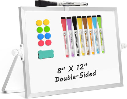 Double-Sided Magnetic White Board with Stand, 16" x 12"