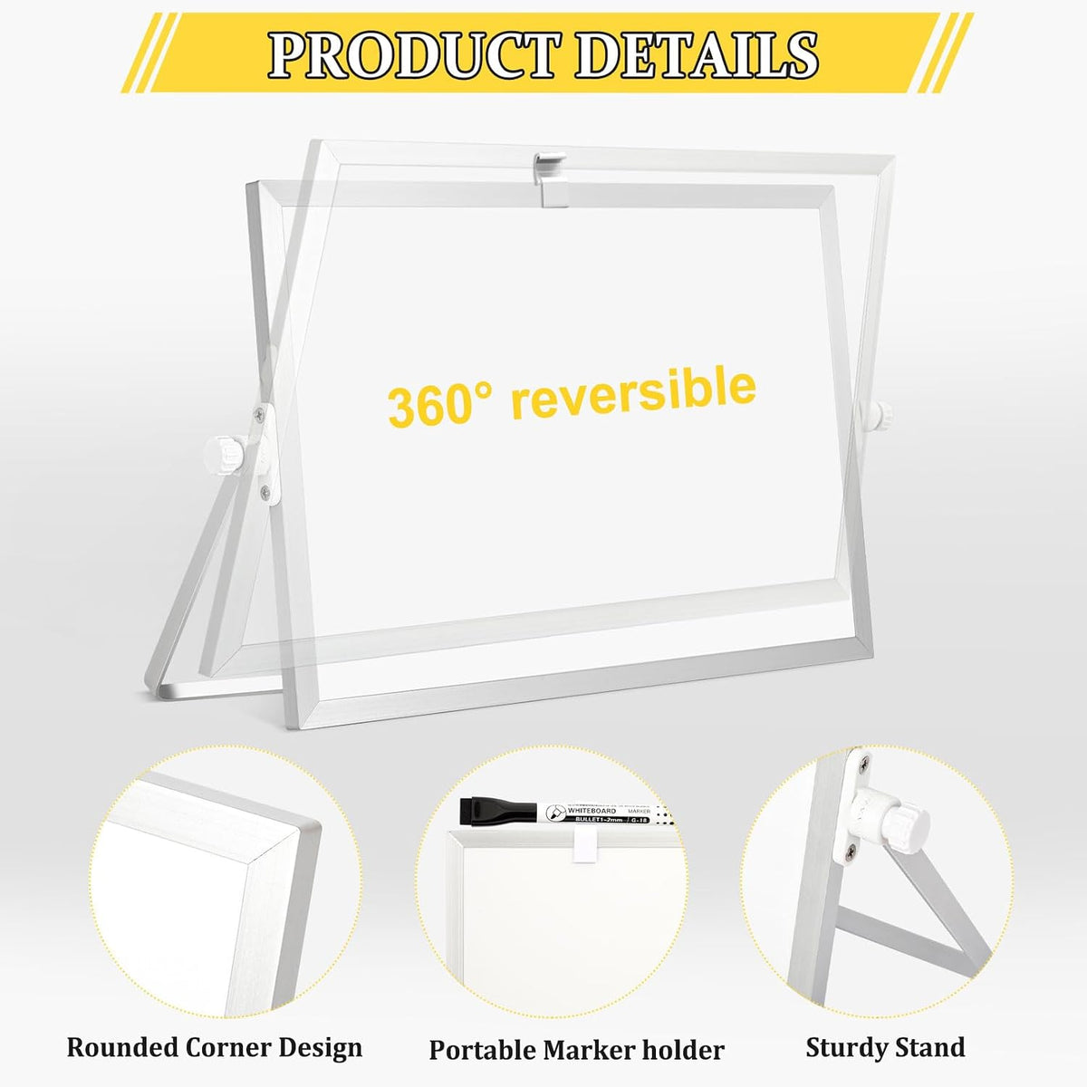 Double-Sided Magnetic White Board with Stand, 16" x 12"