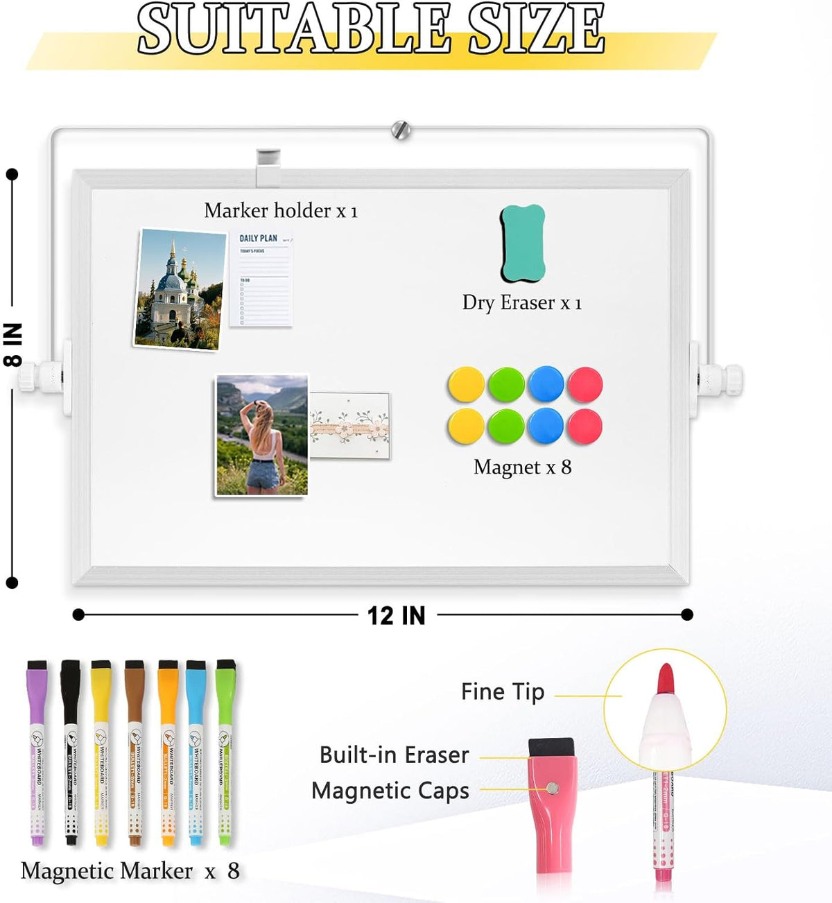 Double-Sided Magnetic White Board with Stand, 16" x 12"