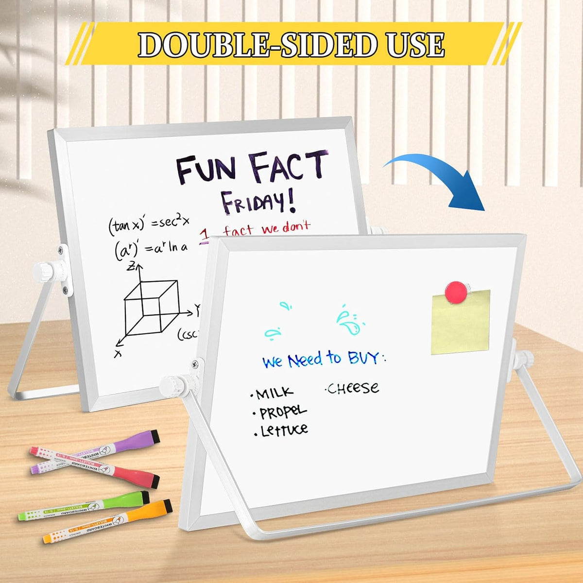 Double-Sided Magnetic White Board with Stand, 16" x 12"