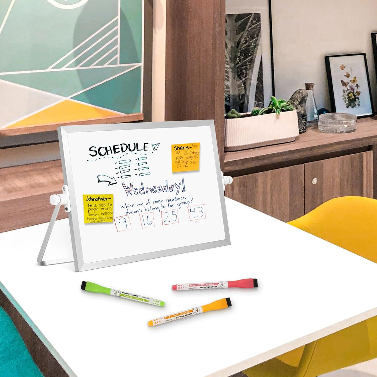 Double-Sided Magnetic White Board with Stand, 16" x 12"
