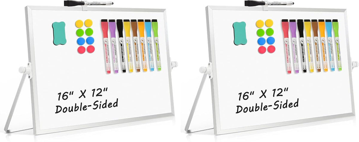 Double-Sided Magnetic White Board with Stand, 16" x 12"