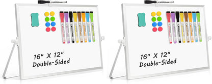 Double-Sided Magnetic White Board with Stand, 16" x 12"