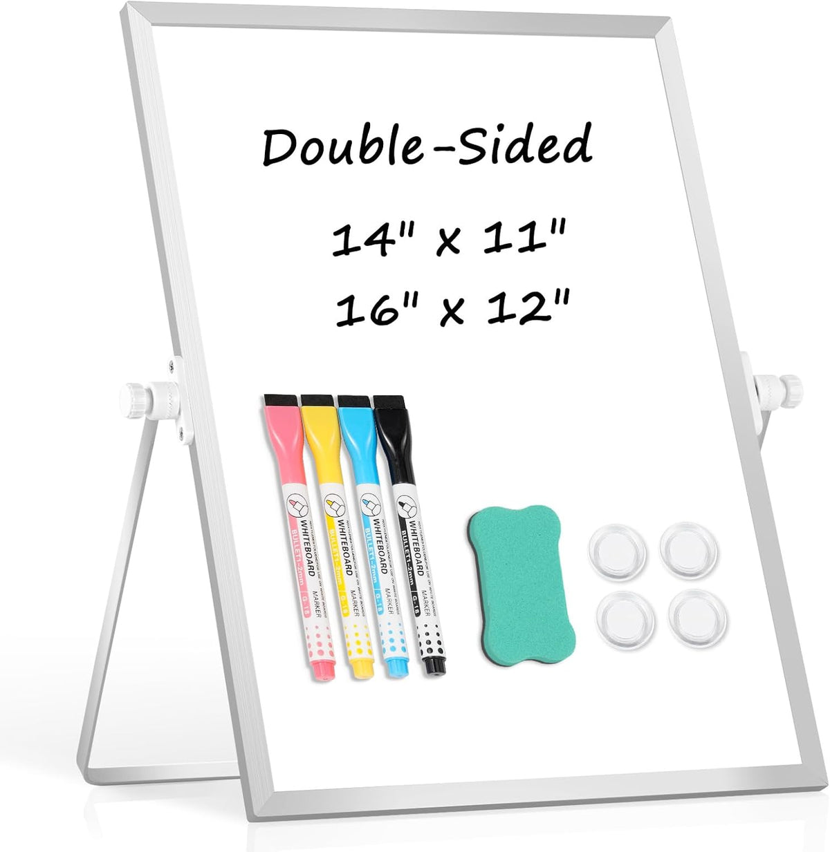 Double-Sided Magnetic White Board with Stand, 16" x 12"