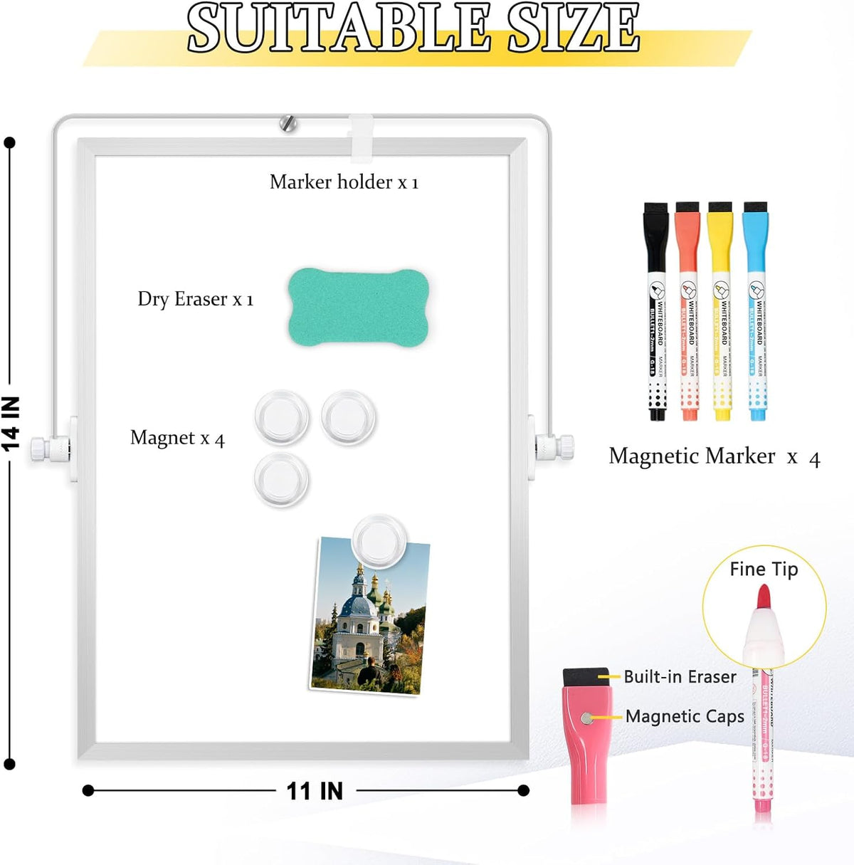 Double-Sided Magnetic White Board with Stand, 16" x 12"