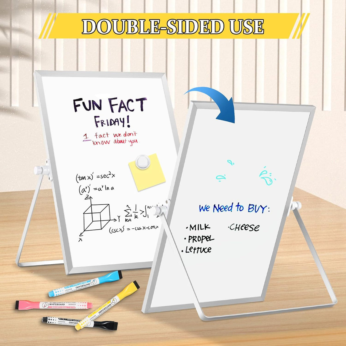Double-Sided Magnetic White Board with Stand, 16" x 12"