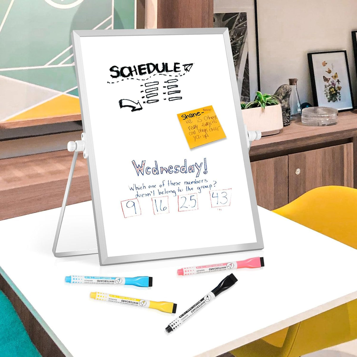 Double-Sided Magnetic White Board with Stand, 16" x 12"
