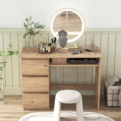 Computer Desk with 3 Storage Drawers & Built-in Charging Station, Home Office Desk with Keyboard Tray, PC Desk Study Writing Desk, Vanity Table for Bedroom, Computer Workstation (Natural)